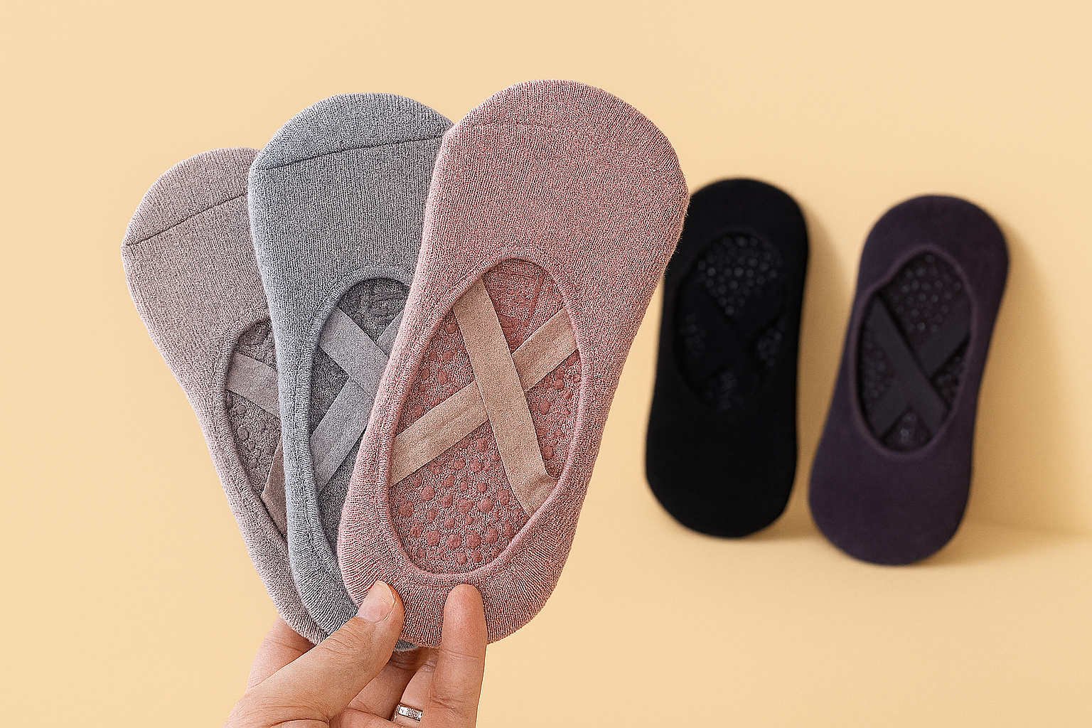 NomadeCare Calm – Chaussettes invisibles en coton antidérapant pour Pilates NomadeCare